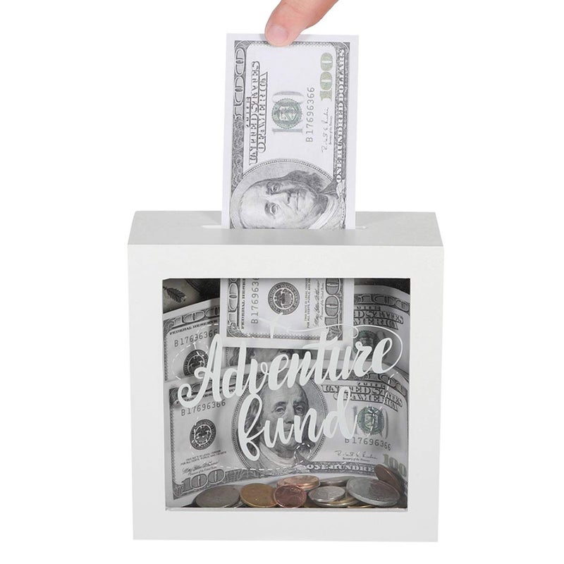 UMICAL 6x6 Inch Adventure Fund White Shadow Box Frame Display Case Decorative Wooden Money Savings Bank Travel Fund Box Memory Box with World Map Background - Image 2